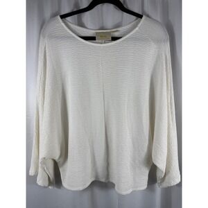 Maeve by Anthropologie Textured Dolphin Hem Pullover Top Ivory Small